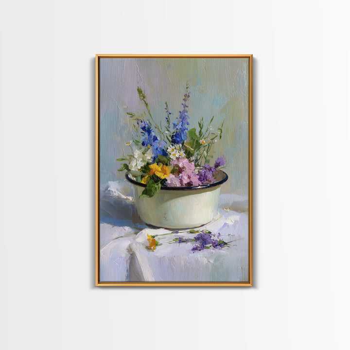 Old Enamel Basin Filled Canvas Print, Laundry Room Art, Whimsical Art, Living Room Decor, Fine Art, Clean, Statement Artwork, LRA-2x3-16