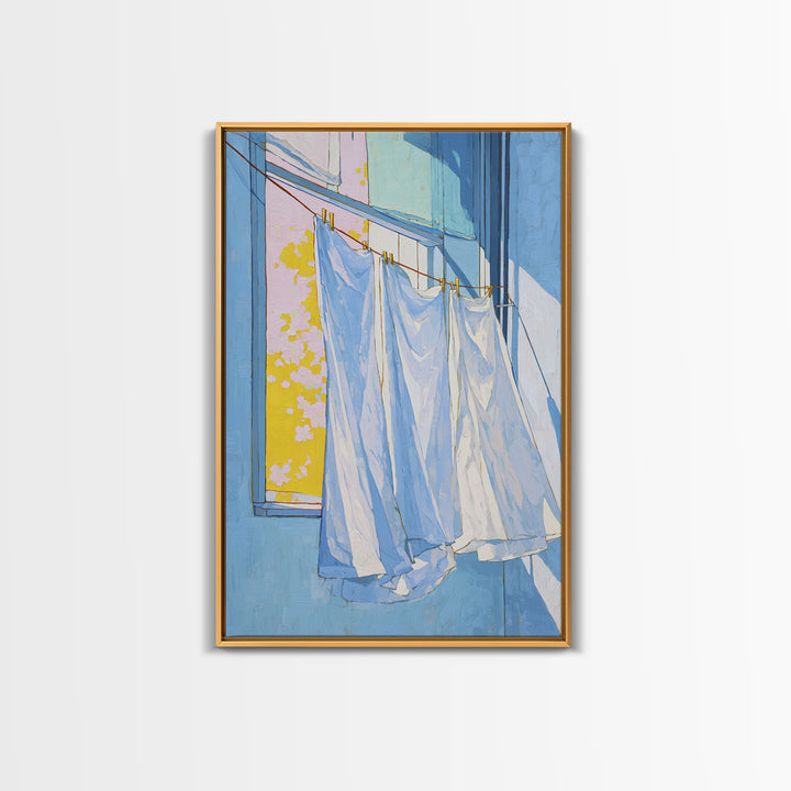 Simple Line Drawing of Hanging Laundry Framed Canvas Print, Laundry Room Art, Living Room Decor, Abstract Art, Clean, LRA-2x3-24
