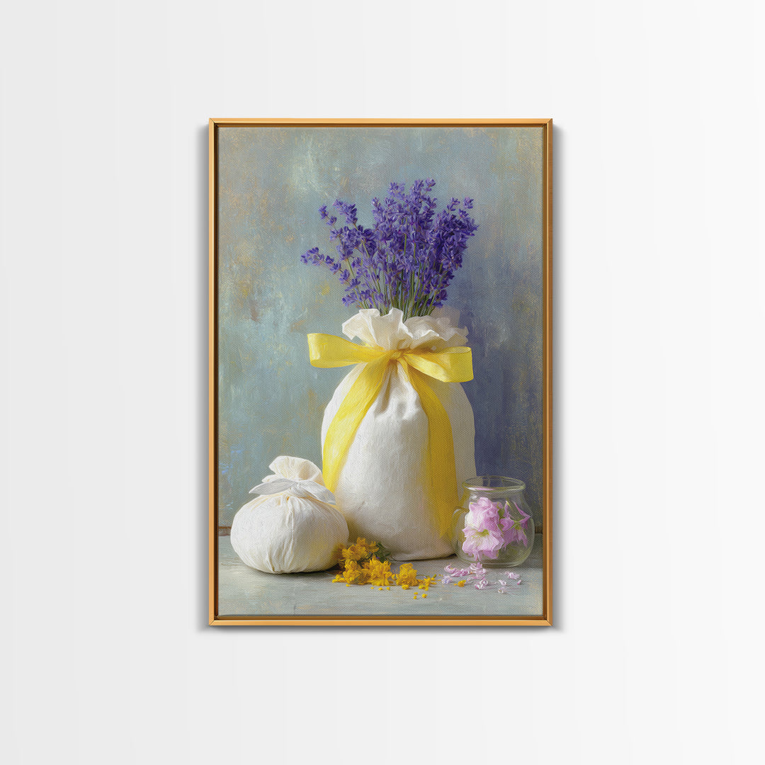 Lavender Sachet and Ribbon Still Life Canvas Print, Laundry Room Art, Digital Wall Art, Living Room Decor, Fine Art, Clean, LRA-2x3-49