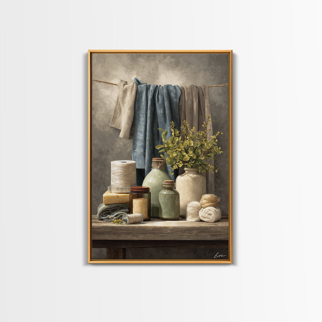 Farmhouse Laundry Sign Ornament Without Words Framed Canvas Print, Laundry Room Art, Room Decor, Living Room Decor, Clean, LRA-2x3-51