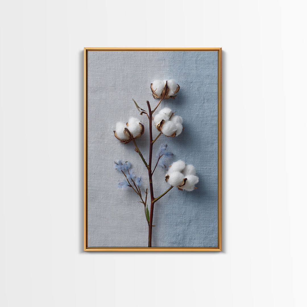Fresh Cotton Branch Botanical Study Framed Canvas Print, Laundry Room Art, Printable Wall Art, Living Room Decor, Clean, LRA-2x3-63
