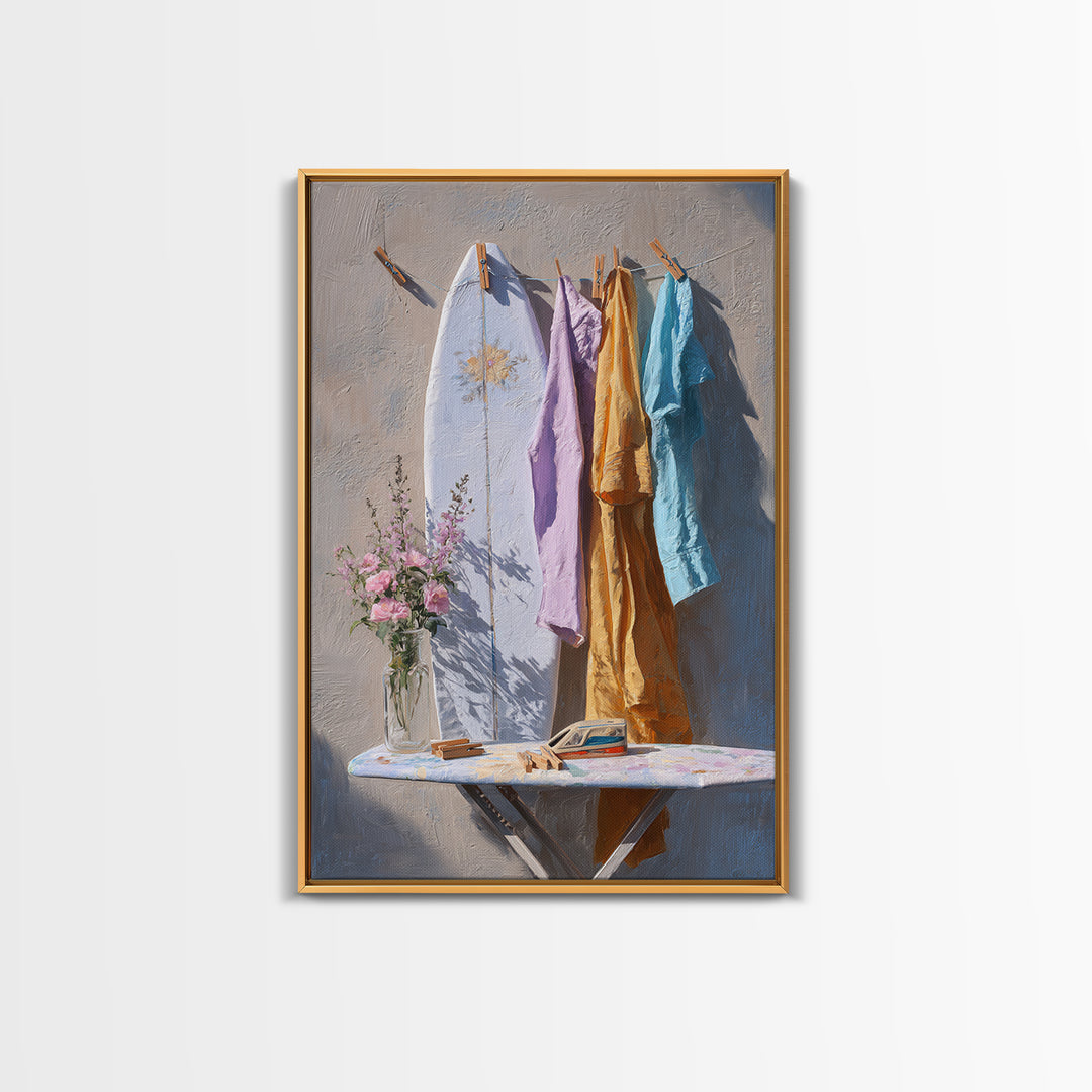 Ironing Board Still Life Framed Canvas Print, Laundry Room Art, Custom Wall Art, Living Room Decor, Watercolor Art, Clean, LRA-2x3-8