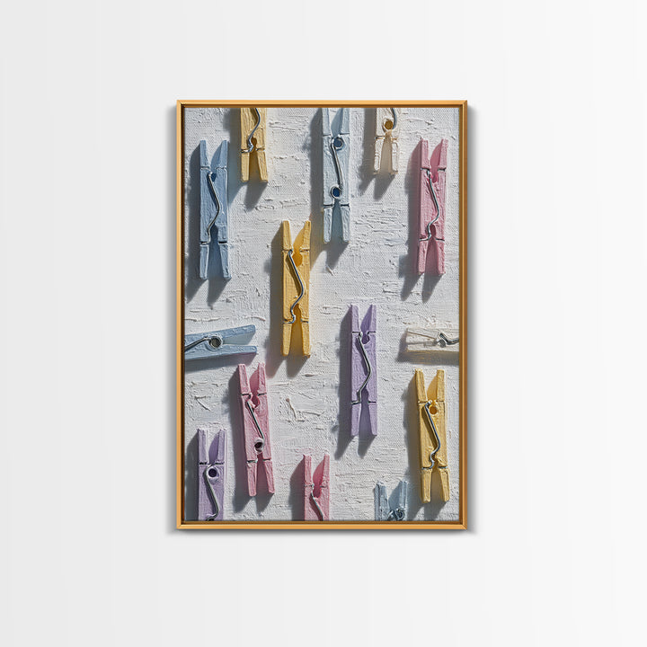 Cheerful Clothespins Arranged as Pattern Framed Canvas Print, Laundry Room Art, Downloadable Art, Living Room Decor, Clean, LRA-2x3-84