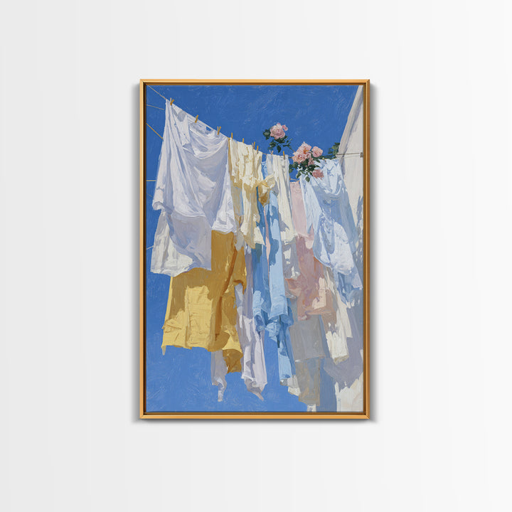Clothesline with White Linens Blowing in Sunshine Canvas Print, Laundry Room Art, Living Room Decor, Abstract Art, Clean, LRA-2x3-9