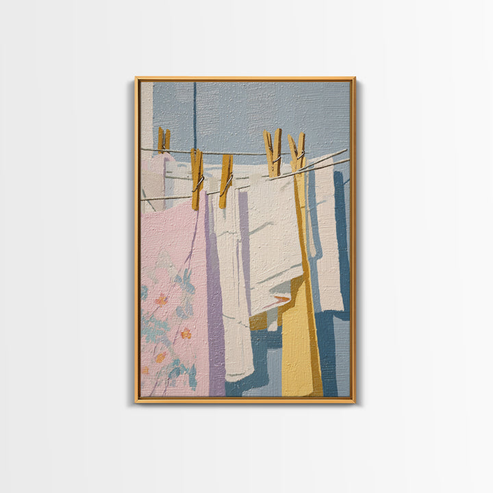 Simple Line Drawing of Hanging Laundry Canvas Print, Laundry Room Art, New Home Gift, Living Room Decor, Abstract Art, Clean, LRA-2x3-96