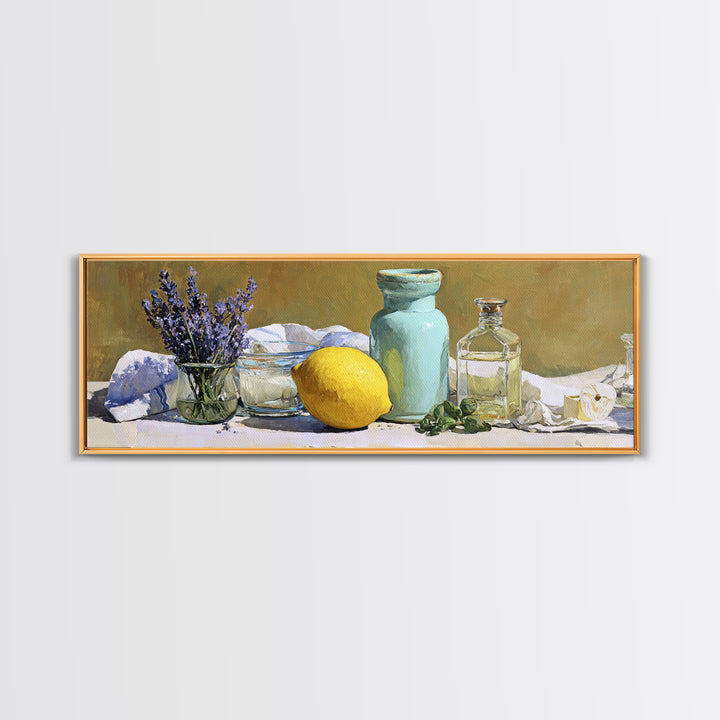 Lemon and Clean Linen Still Life Canvas Print, Laundry Room Art, Statement Artwork, Living Room Decor, Abstract Art, Clean, LRA-3x1-19