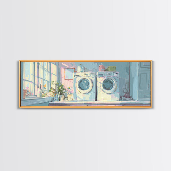 Washing Machine Icon Graphic Without Text Framed Canvas Print, Laundry Room Art, Oil Painting, Living Room Decor, Clean, LRA-3x1-2