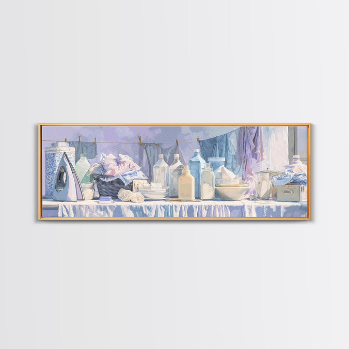 Retro Iron Illustration Canvas Print, Laundry Room Art, Minimalist Wall Art, Living Room Decor, Abstract Art, Clean, LRA-3x1-25