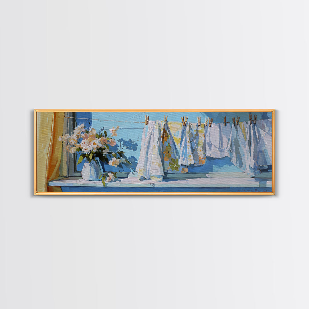 Clothespin Bouquet in Folk Art Style Canvas Print, Laundry Room Art, Funny Poster, Living Room Decor, Fine Art, Clean, LRA-3x1-36