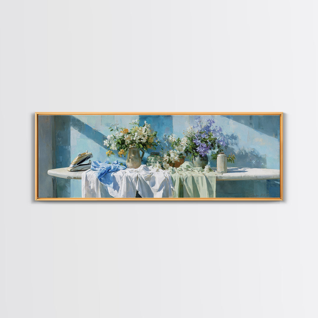Ironing Board Still Life Canvas Print, Laundry Room Art, Gallery Decor, Living Room Decor, Oil Painting, Clean, LRA-3x1-40