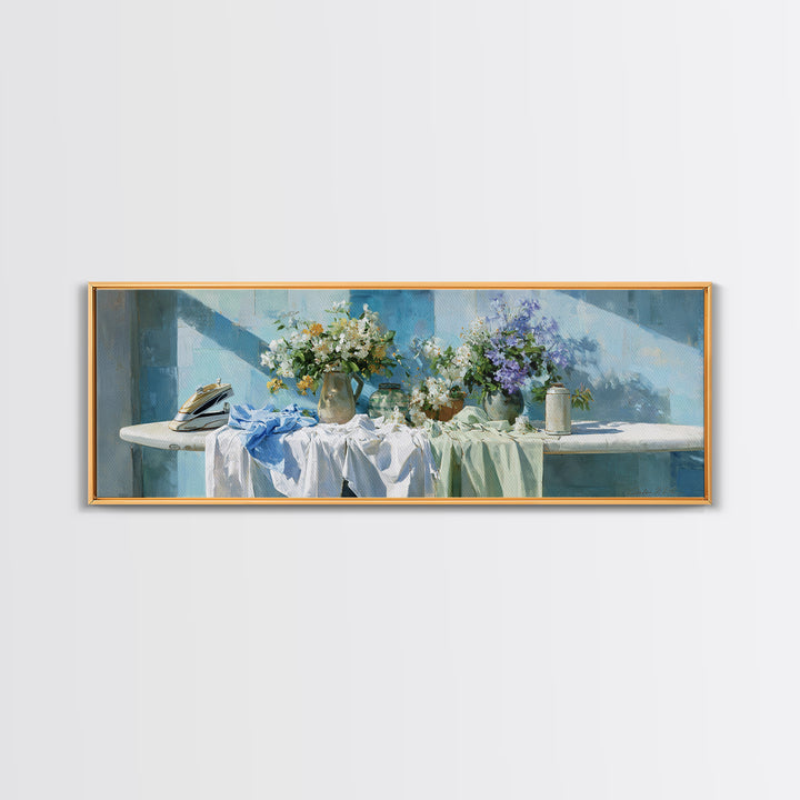 Ironing Board Still Life Canvas Print, Laundry Room Art, Gallery Decor, Living Room Decor, Oil Painting, Clean, LRA-3x1-40