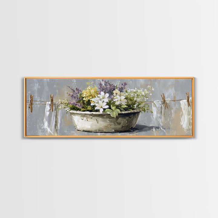 Old Enamel Basin Filled Canvas Print, Laundry Room Art, Art Print, Living Room Decor, Fine Art, Clean, Artwork, Digital Print, LRA-3x1-48