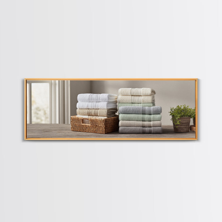 Basket of Folded Towels Canvas Print, Laundry Room Art, Downloadable Art, Living Room Decor, Fine Art, Clean, Boho Decor, LRA-3x1-54