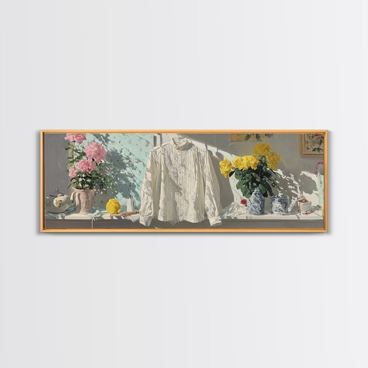 White Shirt on Hanger Canvas Print, Laundry Room Art, Whimsical Art, Living Room Decor, Watercolor Art, Clean, LRA-3x1-61