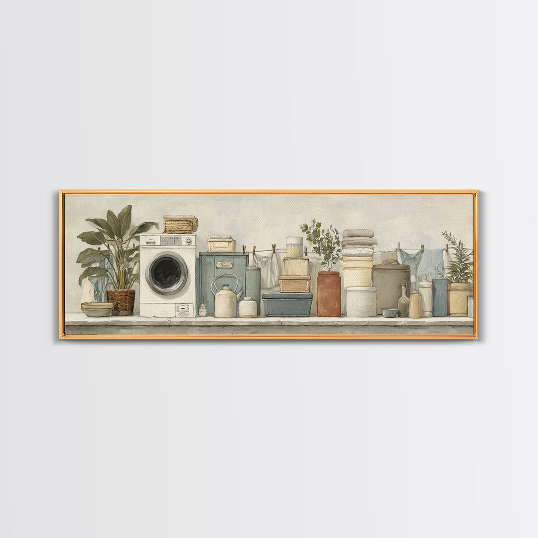 Retro Iron Illustration Framed Canvas Print, Laundry Room Art, Gallery Wall Prints, Living Room Decor, Fine Art, Clean, LRA-3x1-73