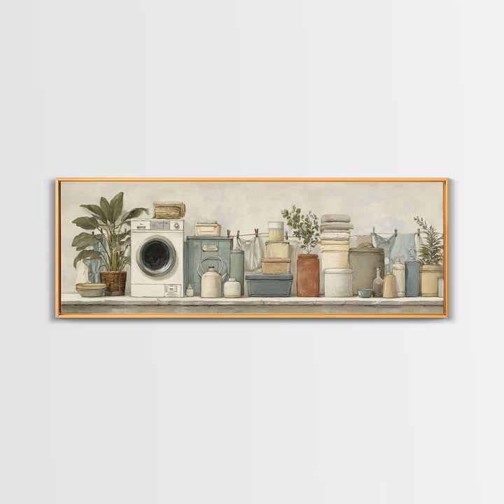 Retro Iron Illustration Framed Canvas Print, Laundry Room Art, Gallery Wall Prints, Living Room Decor, Fine Art, Clean, LRA-3x1-73