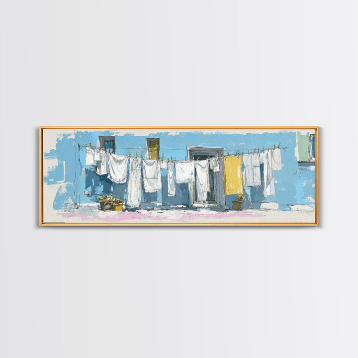 Simple Line Drawing of Hanging Laundry Canvas Print, Laundry Room Art, Painting, Living Room Decor, Abstract Art, Clean, LRA-3x1-80