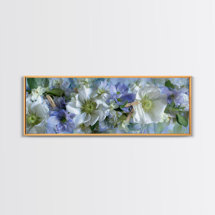 Clothespin Bouquet in Folk Art Style Framed Canvas Print, Laundry Room Art, Digital Art, Living Room Decor, Fine Art, Clean, LRA-3x1-84
