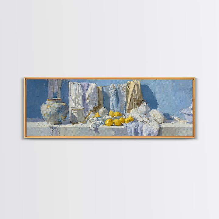 Lemon and Clean Linen Still Life Canvas Print, Laundry Room Art, Room Decor, Living Room Decor, Abstract Art, Clean, LRA-3x1-91