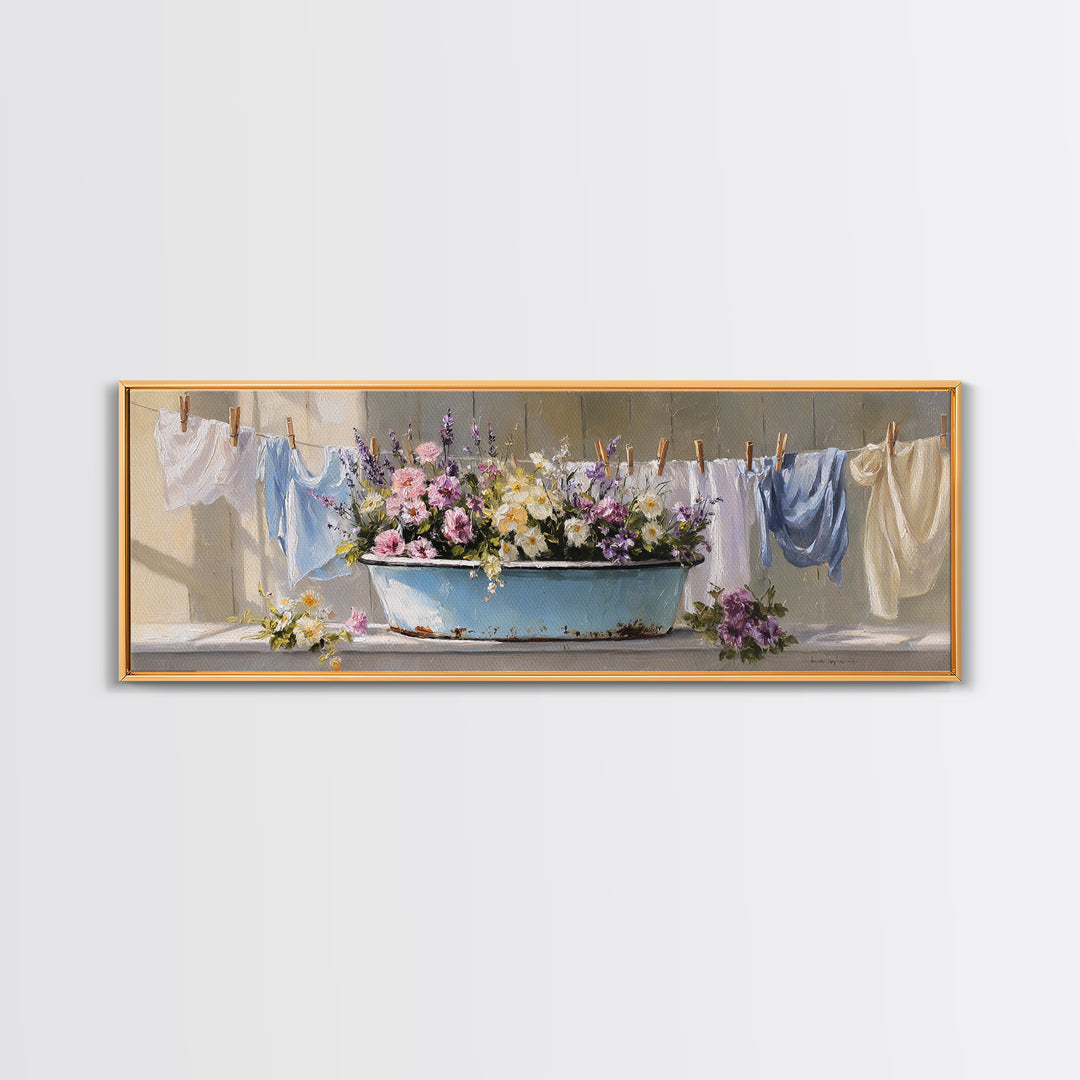 Old Enamel Basin Filled Canvas Print, Laundry Room Art, Neutral Decor, Living Room Decor, Fine Art, Clean, Home Decor, LRA-3x1-96