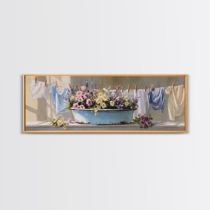 Old Enamel Basin Filled Canvas Print, Laundry Room Art, Neutral Decor, Living Room Decor, Fine Art, Clean, Home Decor, LRA-3x1-96