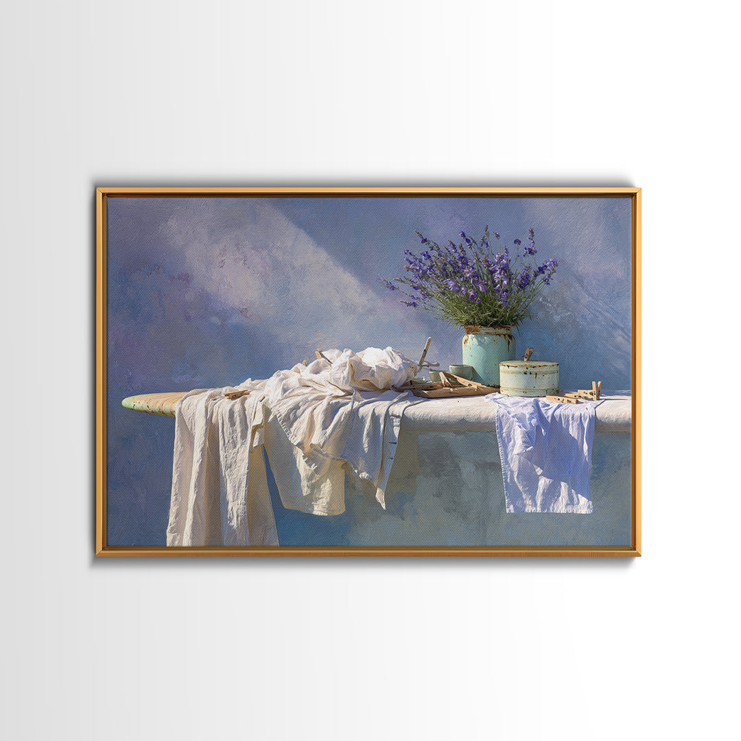 Ironing Board Still Life Framed Canvas Print, Laundry Room Art, Fine Art Print, Living Room Decor, Watercolor Art, Clean, LRA-3x2-100