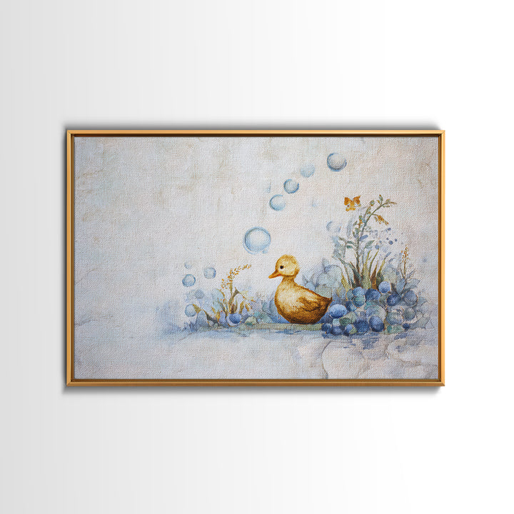 Duck and Bubbles Whimsical Watercolor Framed Canvas Print, Laundry Room Art, Downloadable Art, Living Room Decor, Clean, LRA-3x2-19