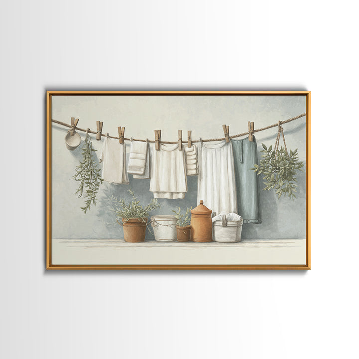 Farmhouse Laundry Sign Ornament Without Words Framed Canvas Print, Laundry Room Art, Retro Wall Art, Living Room Decor, Clean, LRA-3x2-23