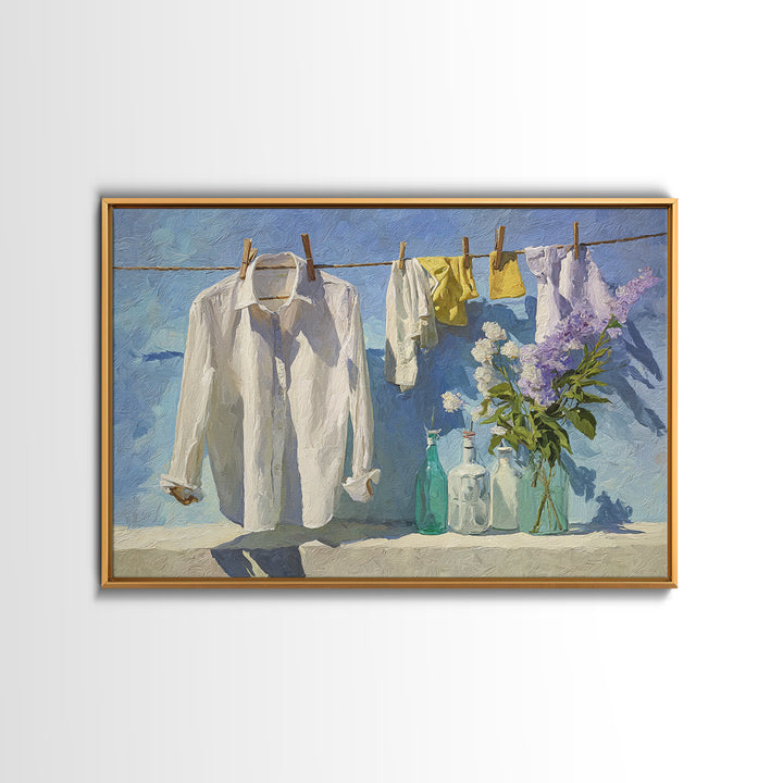 White Shirt on Hanger Framed Canvas Print, Laundry Room Art, Laundry Room Decor, Living Room Decor, Clean, Gallery Decor, LRA-3x2-25
