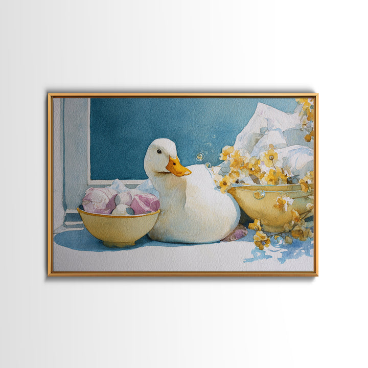 Duck and Bubbles Whimsical Watercolor Canvas Print, Laundry Room Art, Digital Art Print, Living Room Decor, Abstract Art, Clean, LRA-3x2-43