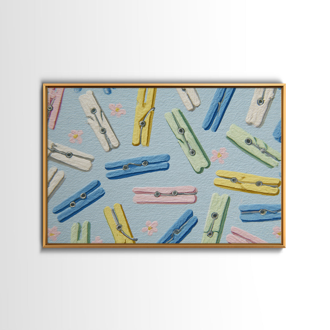 Cheerful Clothespins Arranged as Pattern Canvas Print, Laundry Room Art, Digital Art Print, Living Room Decor, Fine Art, Clean, LRA-3x2-56
