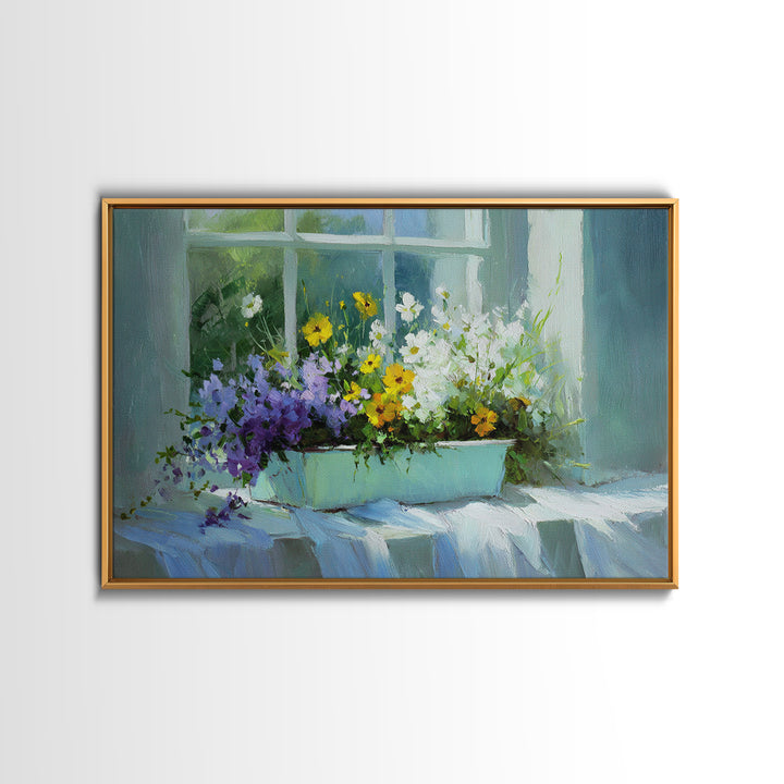 Old Enamel Basin Filled Framed Canvas Print, Laundry Room Art, Funny Poster, Living Room Decor, Clean, Minimalist Decor, LRA-3x2-60