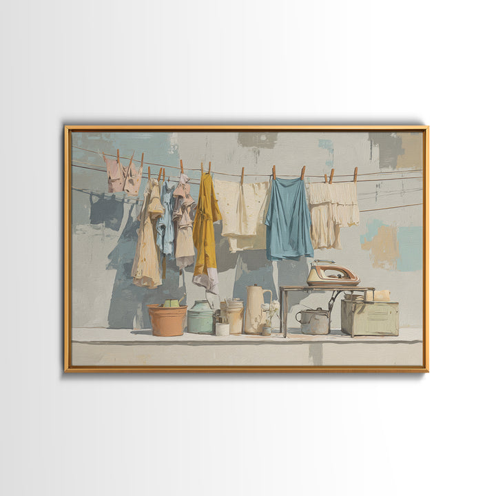 Retro Iron Illustration Canvas Print, Laundry Room Art, Farmhouse Wall Art, Living Room Decor, Oil Painting, Clean, LRA-3x2-61