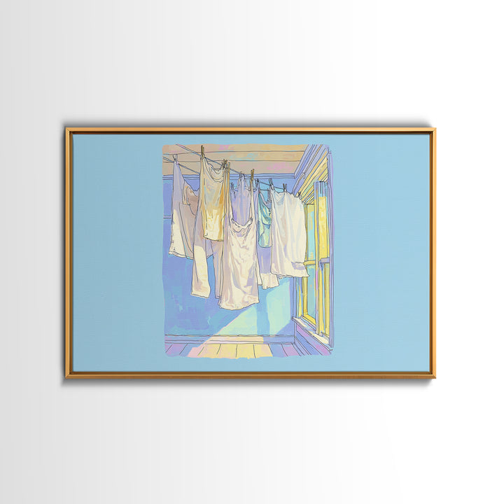 Simple Line Drawing of Hanging Laundry Canvas Print, Laundry Room Art, Neutral Decor, Living Room Decor, Fine Art, Clean, LRA-3x2-68