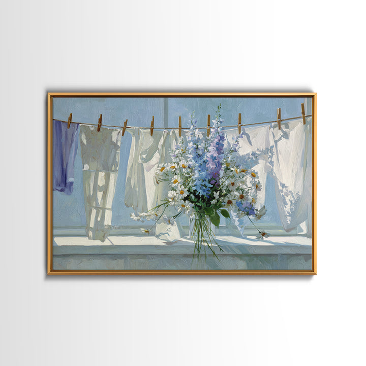 Clothespin Bouquet in Folk Art Style Canvas Print, Laundry Room Art, Modern Decor, Living Room Decor, Fine Art, Clean, LRA-3x2-72