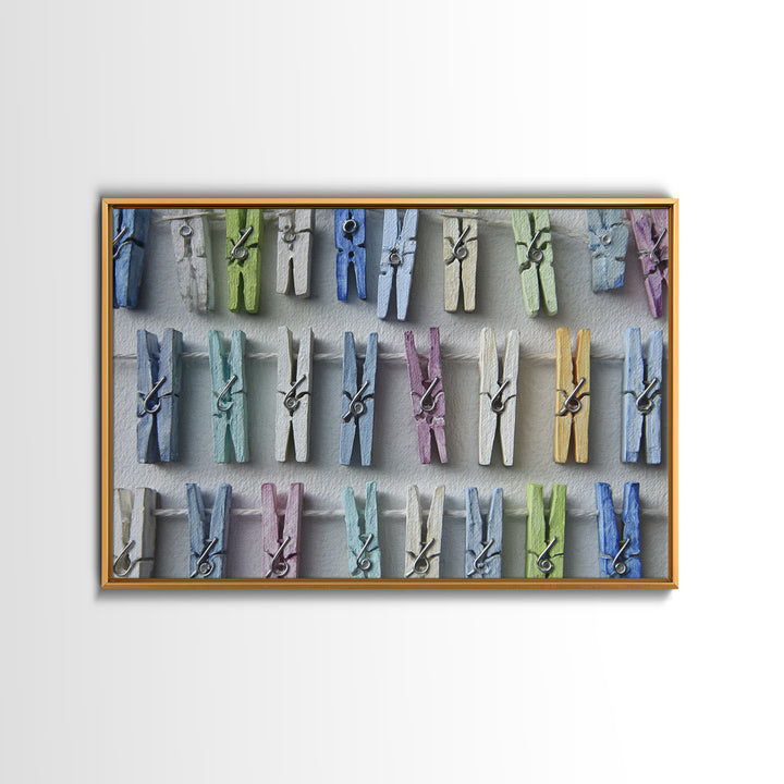 Cheerful Clothespins Arranged as Pattern Canvas Print, Laundry Room Art, Statement Artwork, Living Room Decor, Clean, LRA-3x2-80