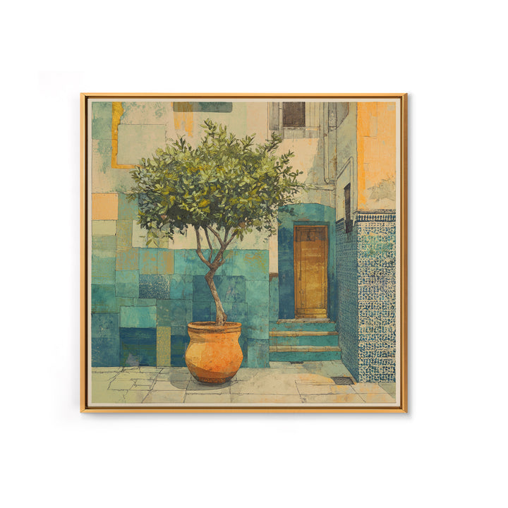 Citrus Tree in Clay Pot Canvas Print, Mediterranean Art, Coastal Wall Art, Living Room Decor, Fine Art, Azure, Living Room Art, MAR-1x1-10