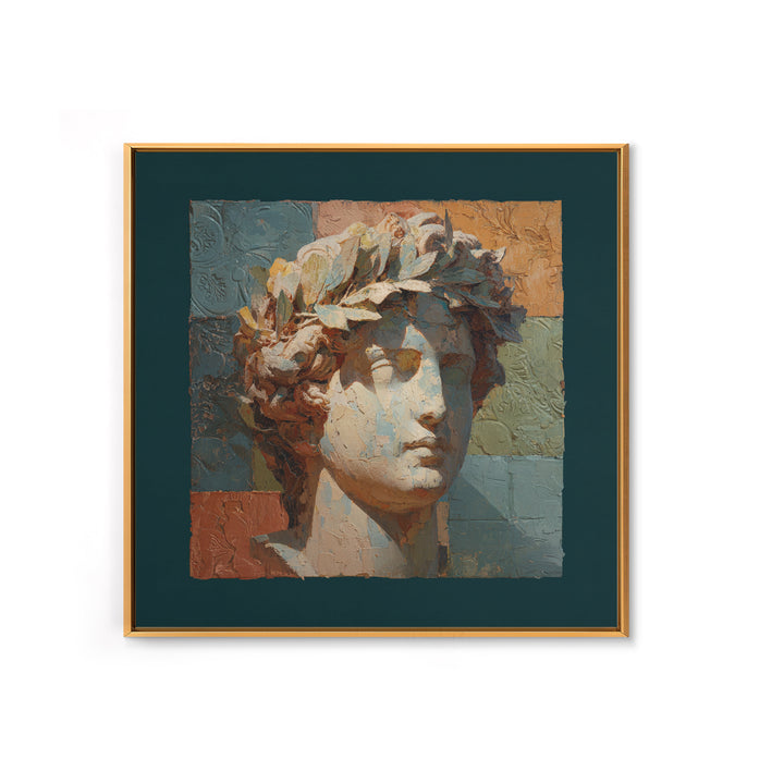 Roman Statue Bust Canvas Print, Mediterranean Art, Modern Wall Art, Living Room Decor, Oil Painting, Azure, Downloadable Art, MAR-1x1-22
