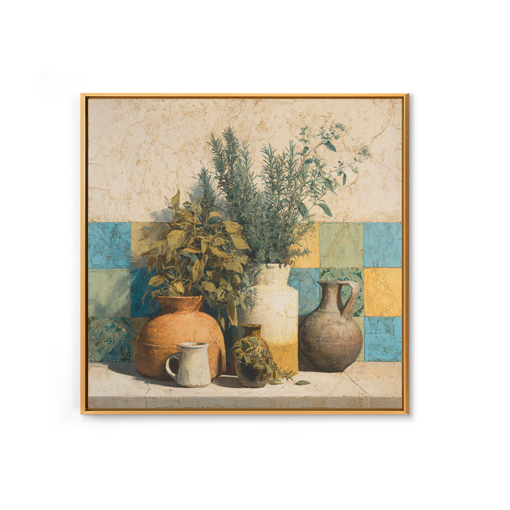 Wild Herbs Rosemary and Thyme Botanical Study Canvas Print, Mediterranean Art, Coastal Art, Living Room Decor, Azure, MAR-1x1-24