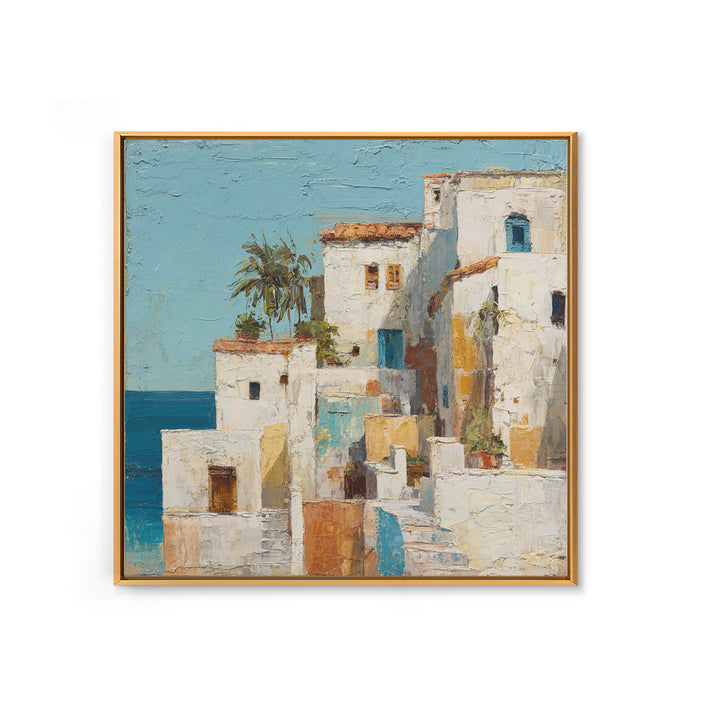 Greek Island White Buildings Above Blue Sea Canvas Print, Mediterranean Art, Beach Prints, Living Room Decor, Fine Art, Azure, MAR-1x1-25
