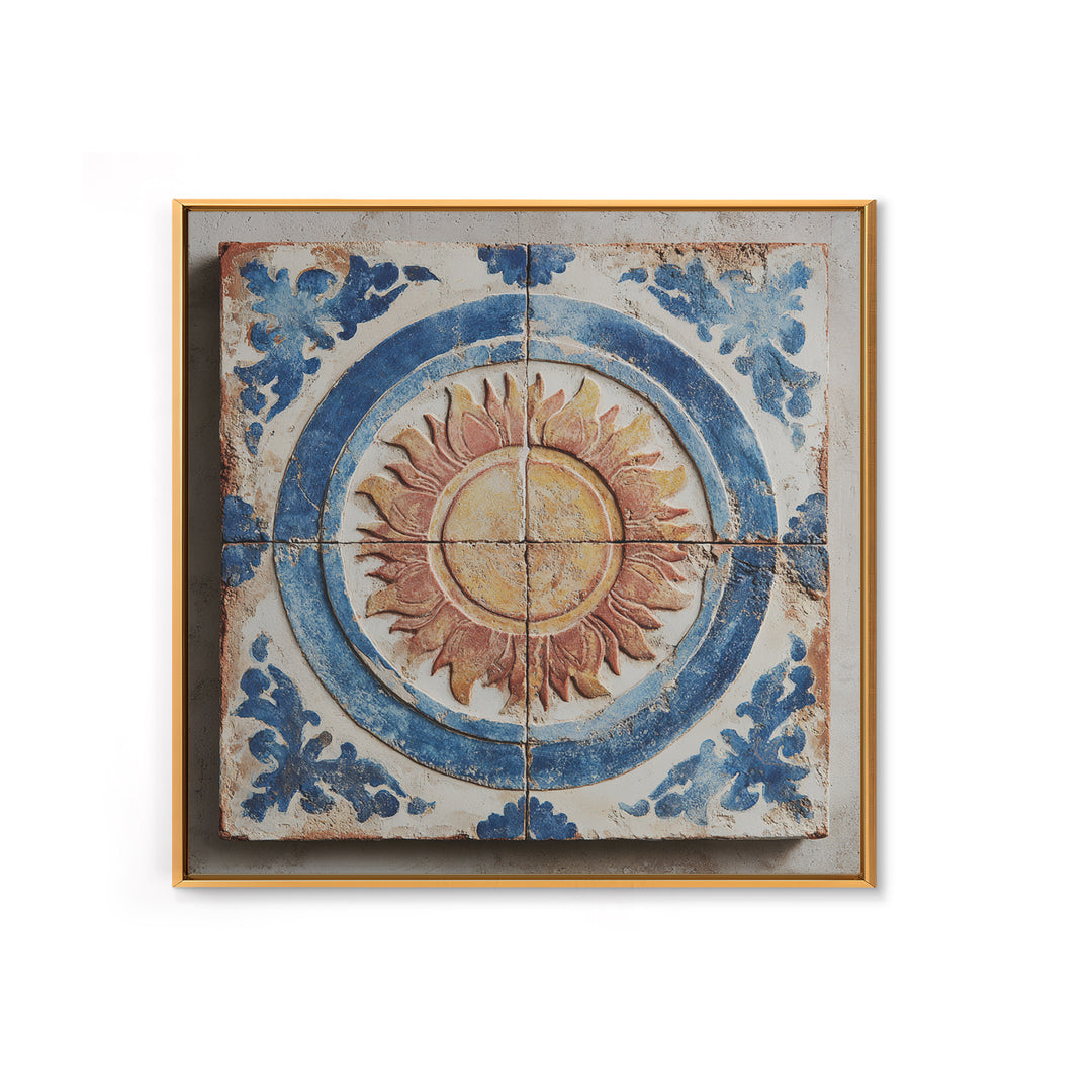 Blue and White Tile Pattern Framed Canvas Print, Mediterranean Art, Digital Print, Living Room Decor, Oil Painting, Azure, MAR-1x1-28