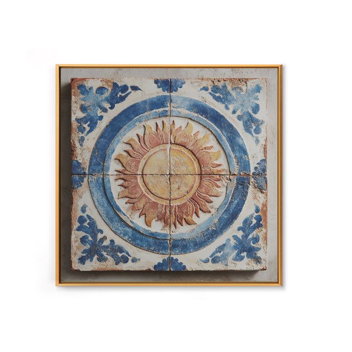 Blue and White Tile Pattern Framed Canvas Print, Mediterranean Art, Digital Print, Living Room Decor, Oil Painting, Azure, MAR-1x1-28