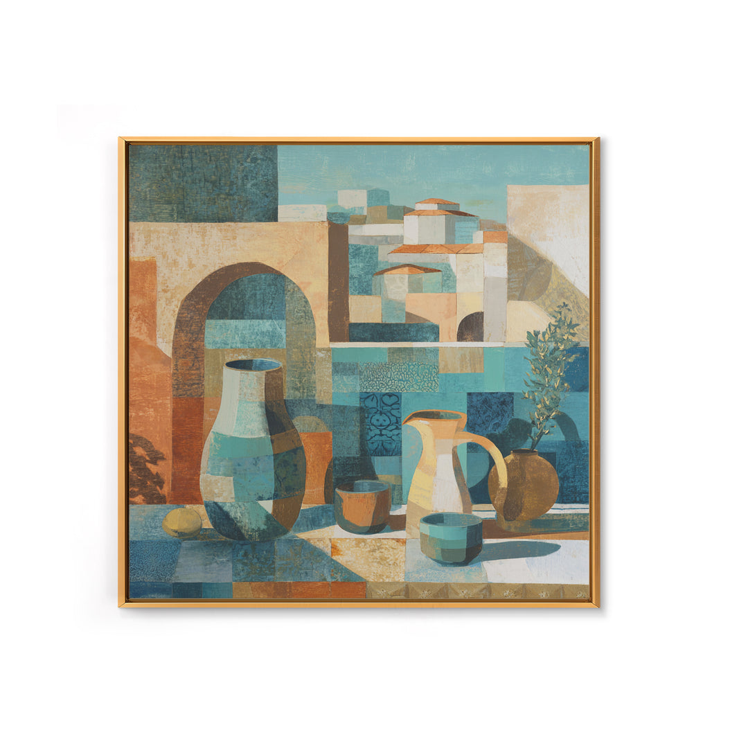 Warm Terra Cotta Abstract Landscape Framed Canvas Print, Mediterranean Art, Coastal Art, Living Room Decor, Fine Art, Azure, MAR-1x1-38