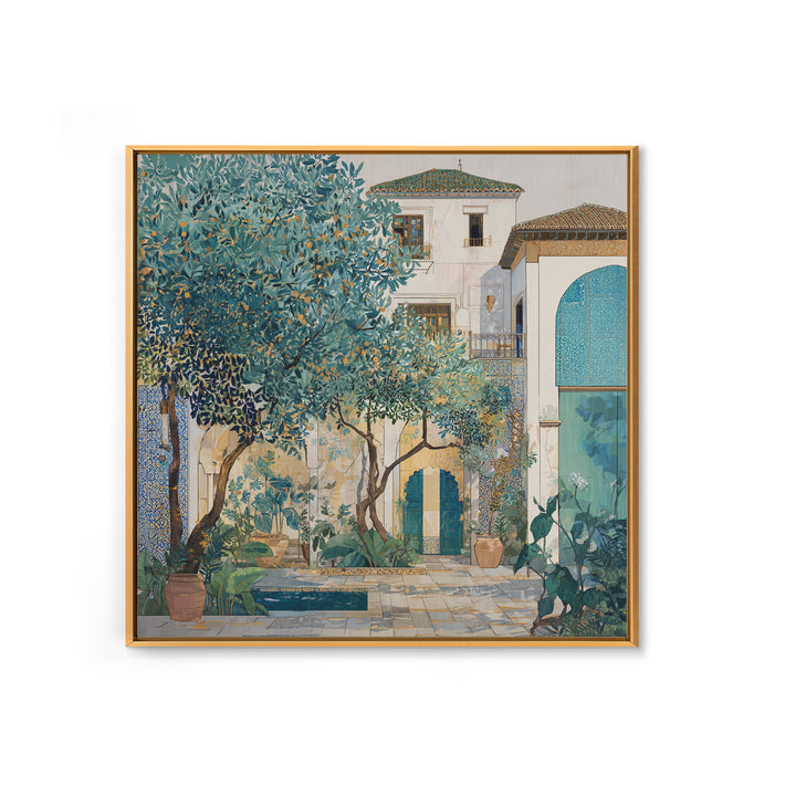 Olive Grove under Pale Morning Light Framed Canvas Print, Mediterranean Art, Landscape Wall Art, Living Room Decor, Azure, MAR-1x1-41