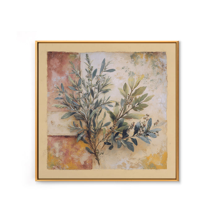 Wild Herbs Rosemary and Thyme Botanical Study Canvas Print, Mediterranean Art, Printable Wall Art, Living Room Decor, Azure, MAR-1x1-48
