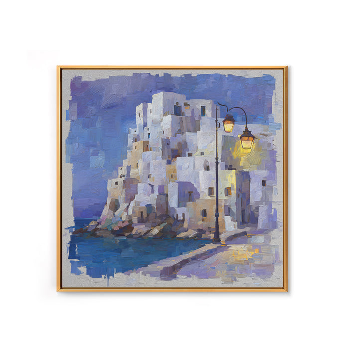 Greek Island White Buildings Above Blue Sea Canvas Print, Mediterranean Art, Beach Prints, Living Room Decor, Fine Art, Azure, MAR-1x1-49