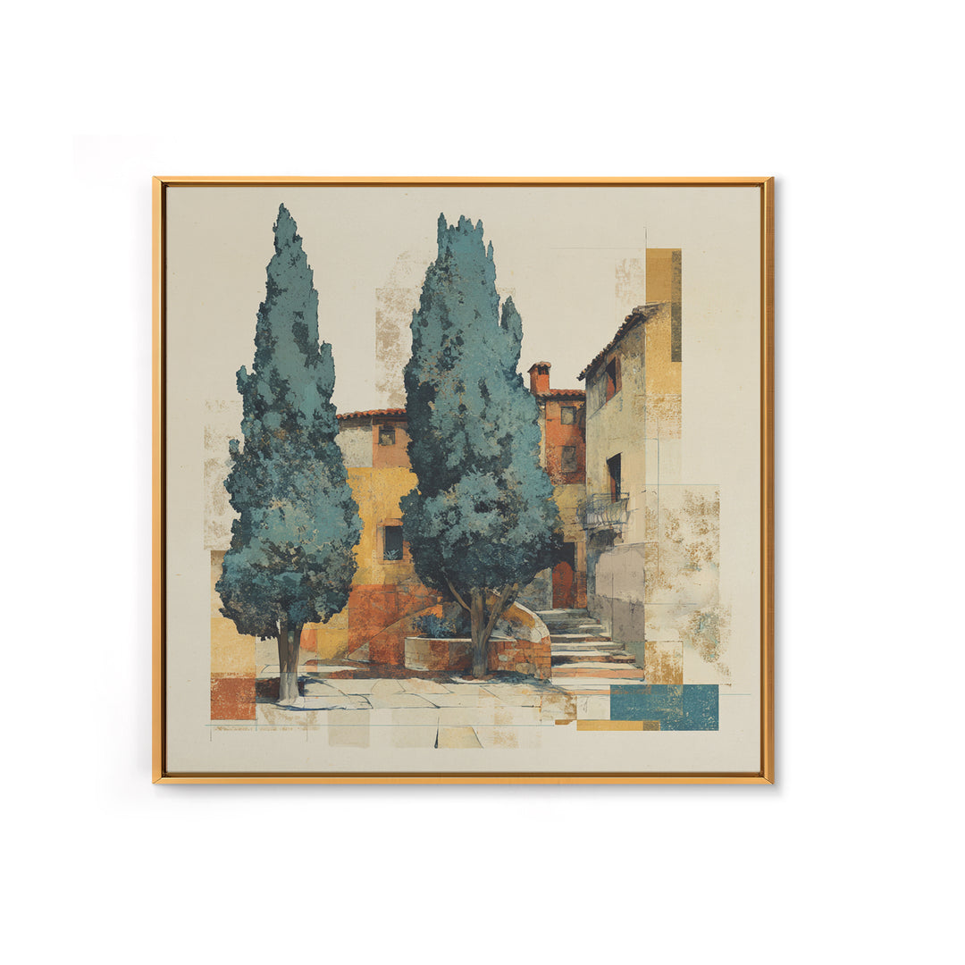 Tuscan Cypress Trees and Golden Hillside Canvas Print, Mediterranean Art, Beach Wall Art, Living Room Decor, Oil Painting, MAR-1x1-54