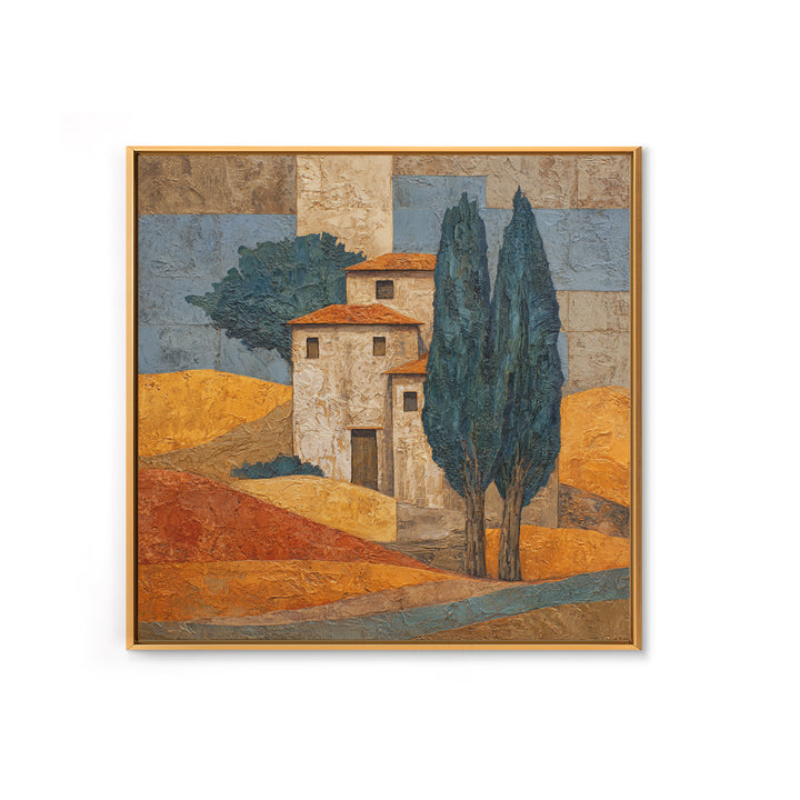 Tuscan Cypress Trees and Golden Hillside Canvas Print, Mediterranean Art, Nautical Decor, Living Room Decor, Azure, MAR-1x1-6