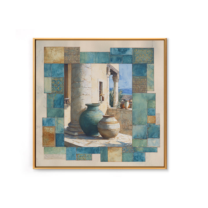 Ancient Column with Sea and Sky Beyond Canvas Print, Mediterranean Art, Minimalist Wall Art, Living Room Decor, Fine Art, Azure, MAR-1x1-60