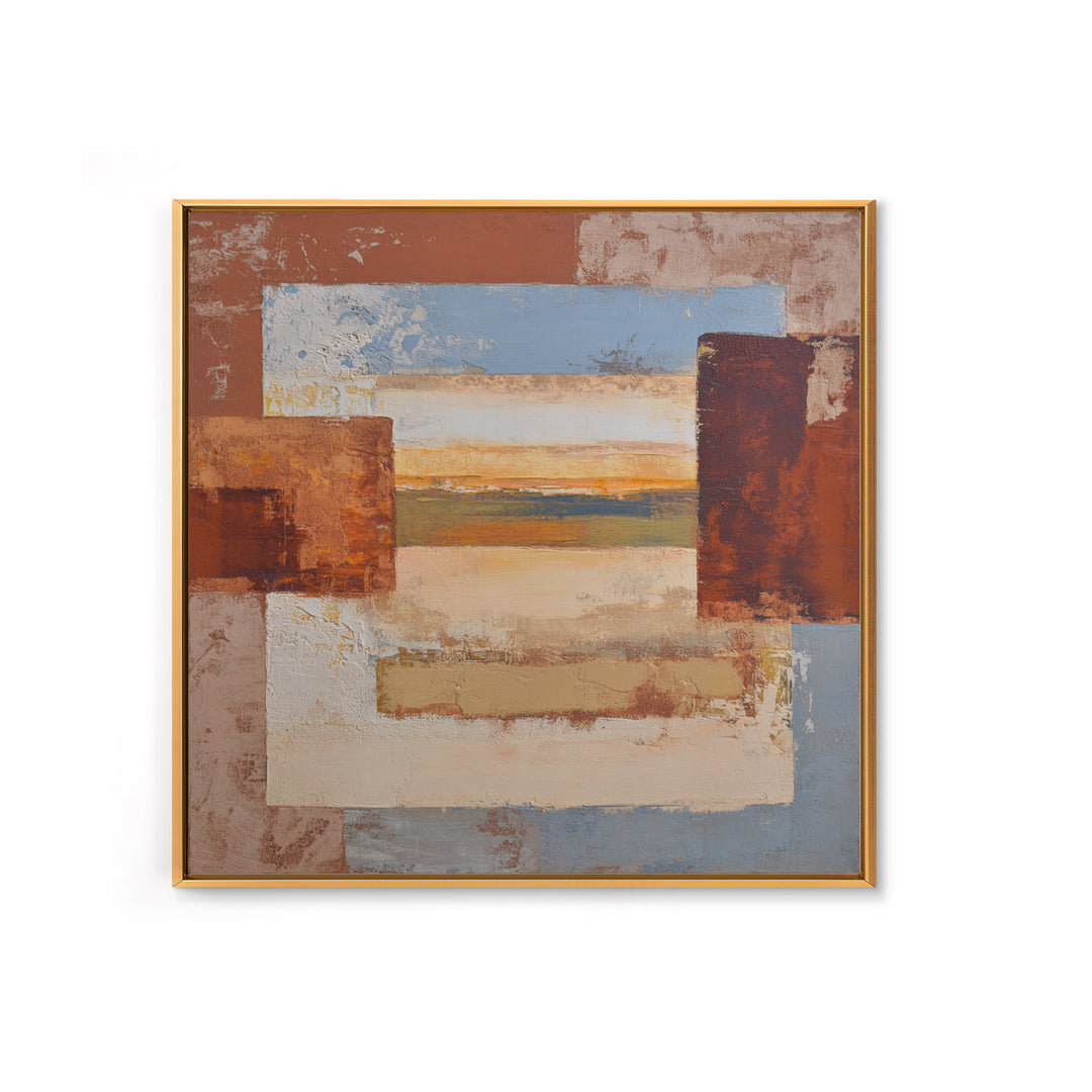 Warm Terra Cotta Abstract Landscape Framed Canvas Print, Mediterranean Art, Coastal Art, Living Room Decor, Fine Art, Azure, MAR-1x1-62